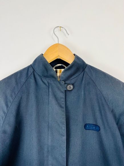 Aquascutum Vintage Mod Jacket 8 UK Navy Blue Check Lining Logo Classic - Picture 4 of 10